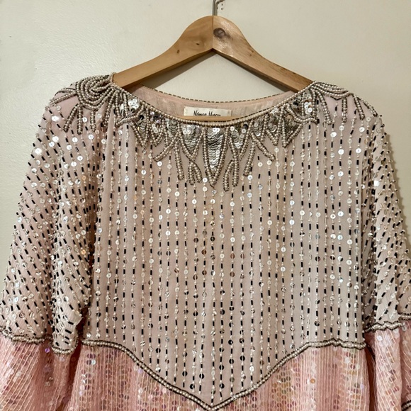 Vintage 90s Neiman Marcus Pink and Silver Sequin Silk Blouse Top Shirt Medium - Picture 2 of 8